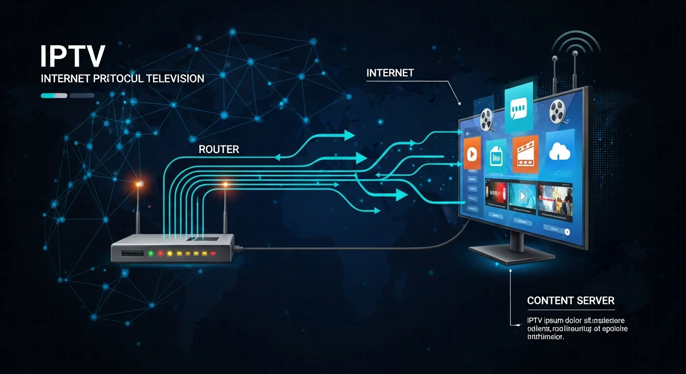 Internet Protocol Television Erklaerung mit Netzwerk und TV Verbindungsschema